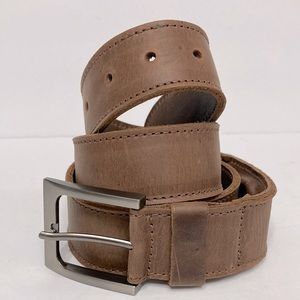 Men's Brown Leather Belt with Brushed Metal Buckle